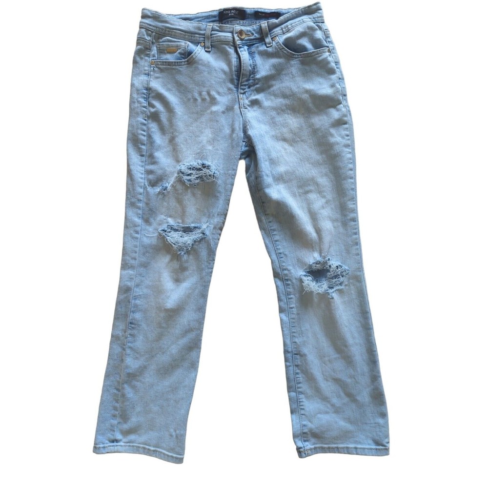 Nine West Women's 6 "TAYLOR" Wide Cuff  Cropped Light Wash Distressed Jeans